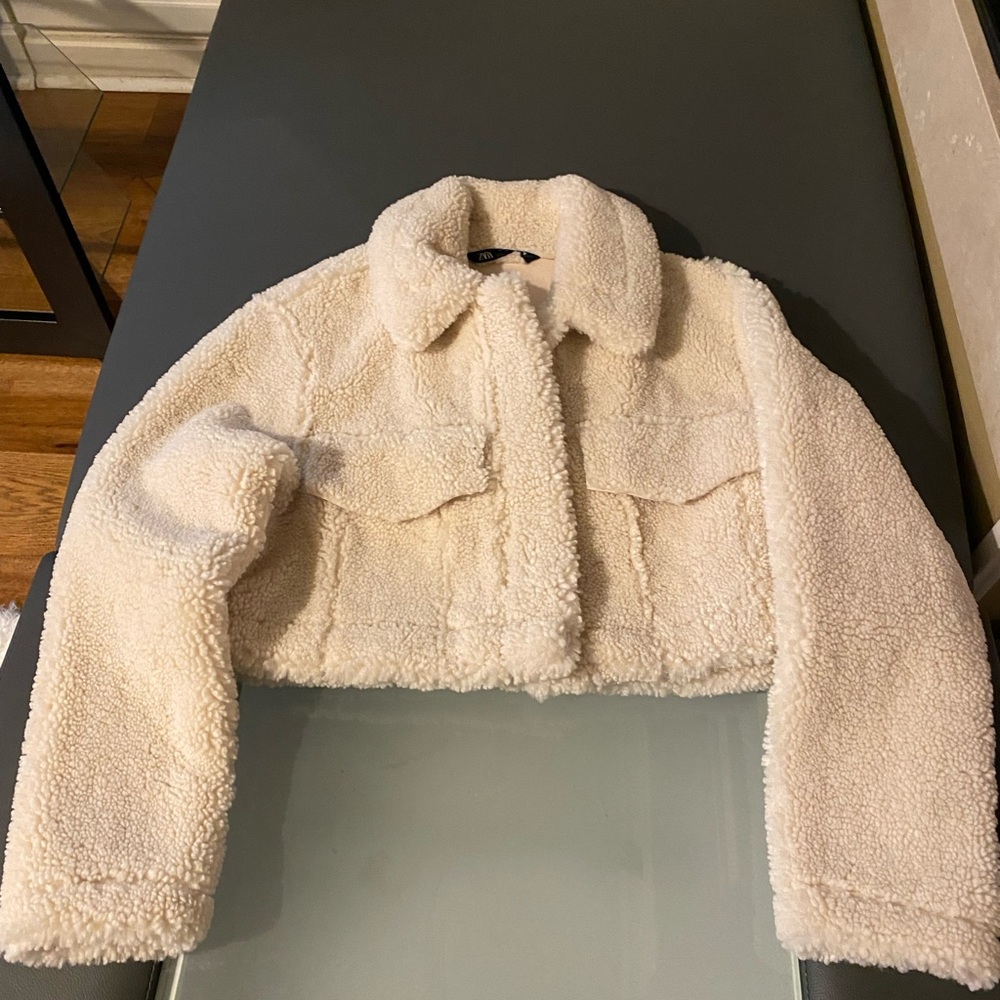 Zara Cropped Fuzzy Jacket